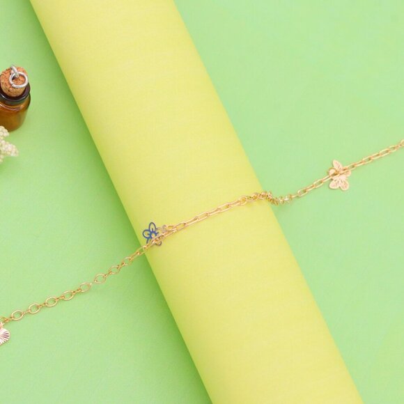 "Rose Gold Butterfly and Leaf Charm Anklet for Women, XPAL1040 - Picture 9 of 12